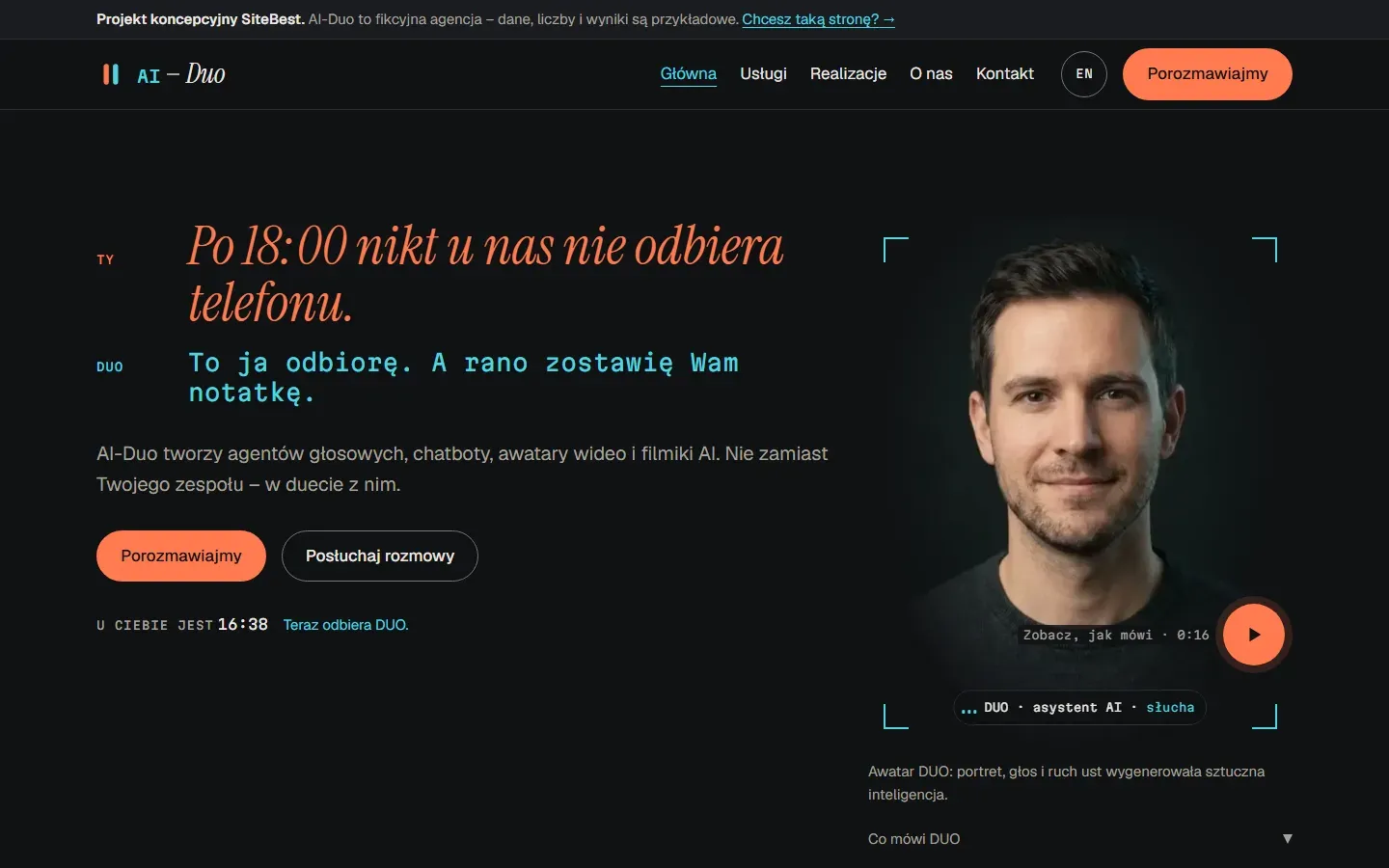 Strona AI-Duo na komputerze — zrzut z żywej strony