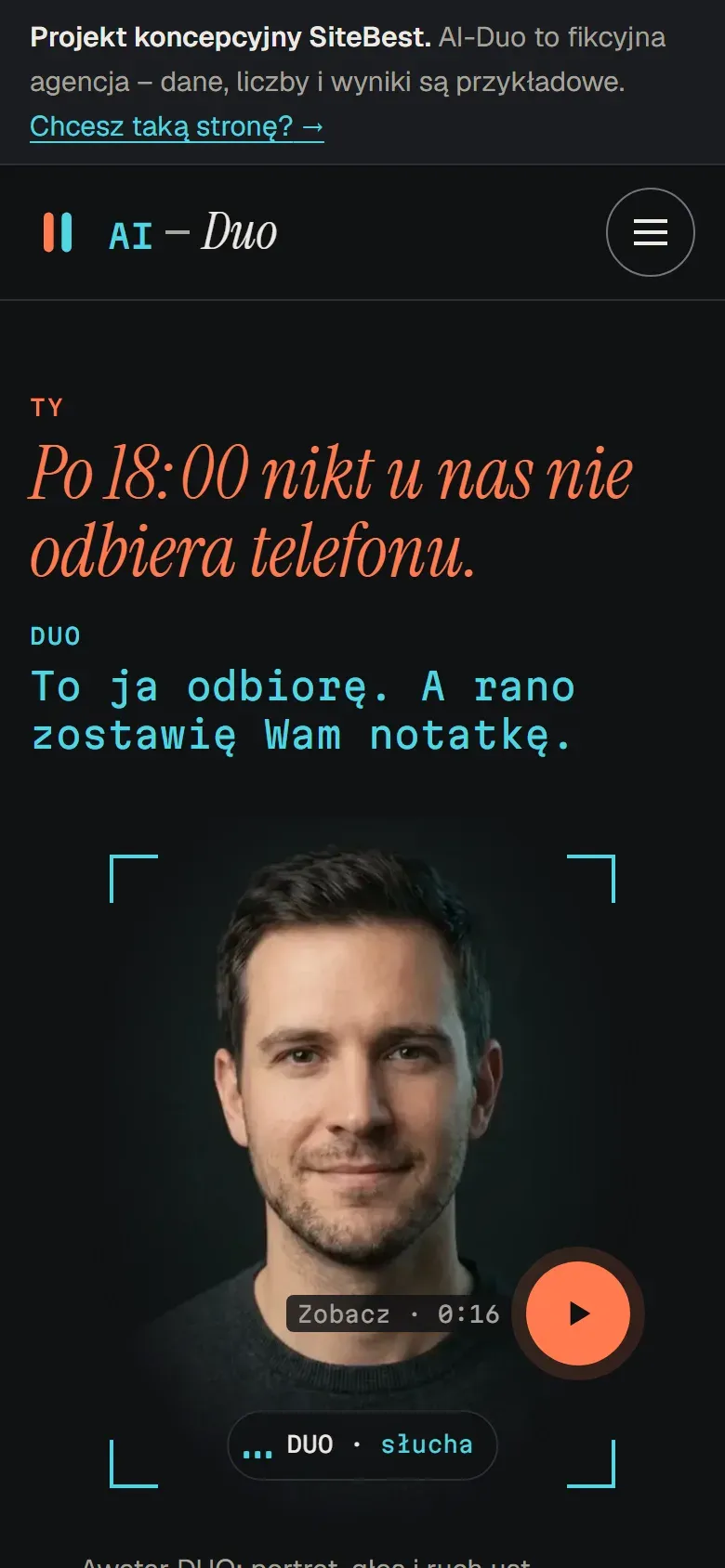 Strona AI-Duo na telefonie — zrzut z żywej strony