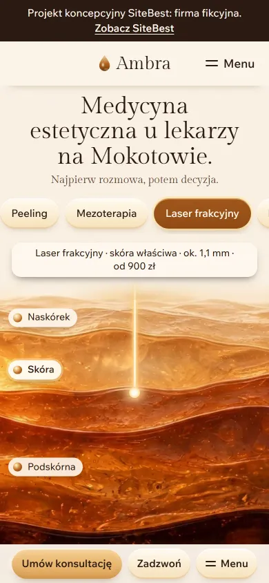 Strona Ambra na telefonie - zrzut z żywej strony