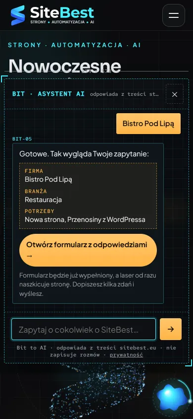 Bit na sitebest.eu na telefonie — zrzut prawdziwej rozmowy