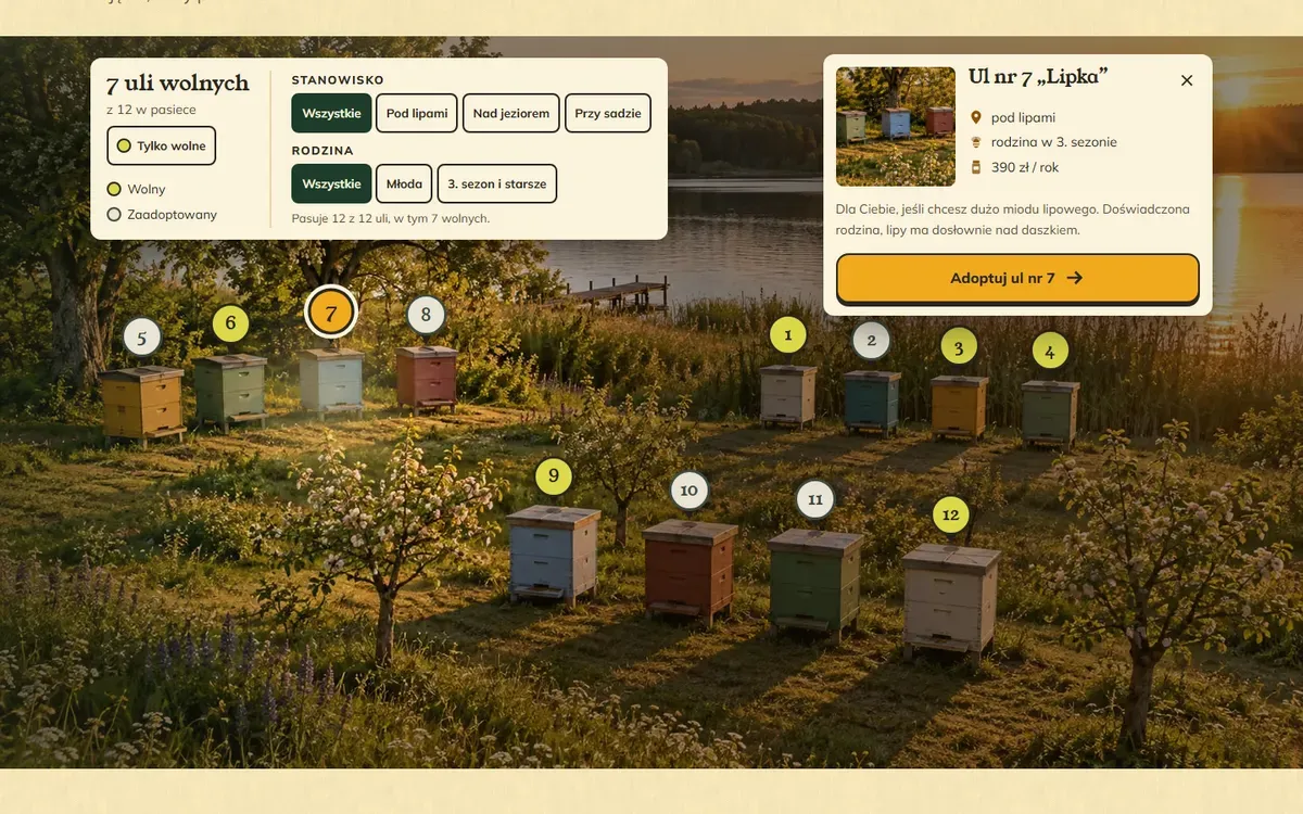 Mapa 12 uli na zdjęciu pasieki: fragment strony Honey
