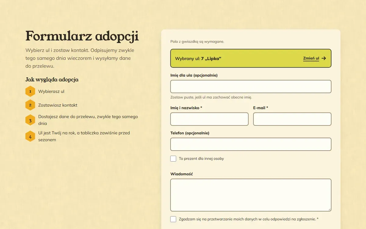 Karta ula prowadzi prosto do adopcji: fragment strony Honey