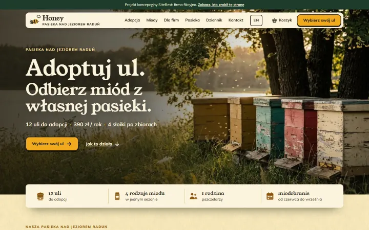 Strona Honey na komputerze - zrzut z żywej strony