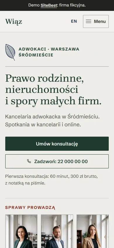 Wiąz website on a phone - screenshot of the live site