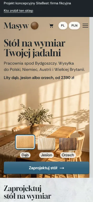 Masyw website on a phone - screenshot of the live site