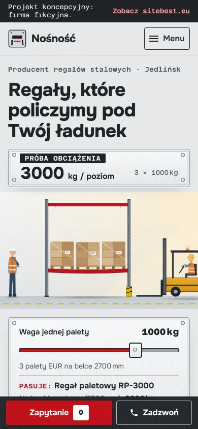 Nośność website on a phone - screenshot of the live site