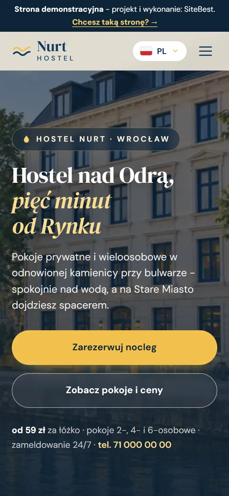 Strona Nurt na telefonie — zrzut z żywej strony
