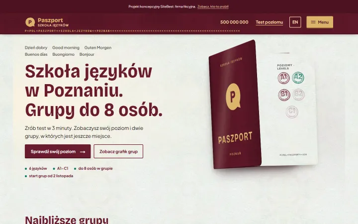 Paszport website on desktop - screenshot of the live site