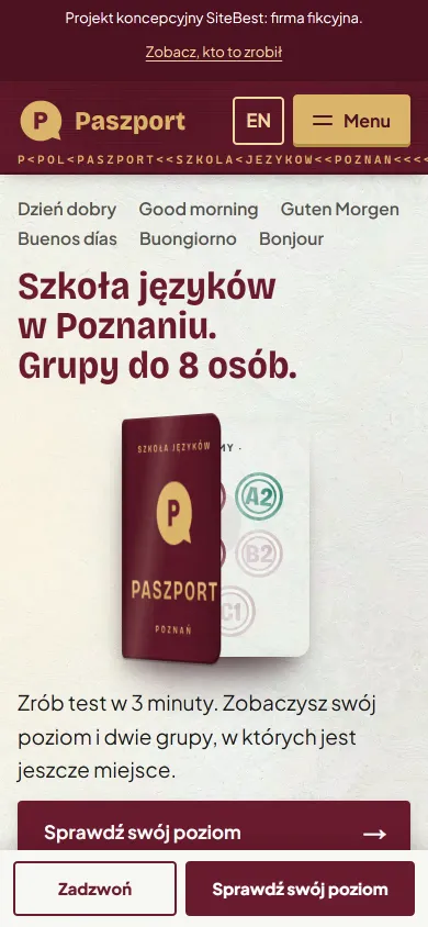 Paszport website on a phone - screenshot of the live site