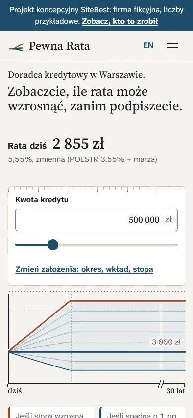 Pewna Rata website on a phone - screenshot of the live site