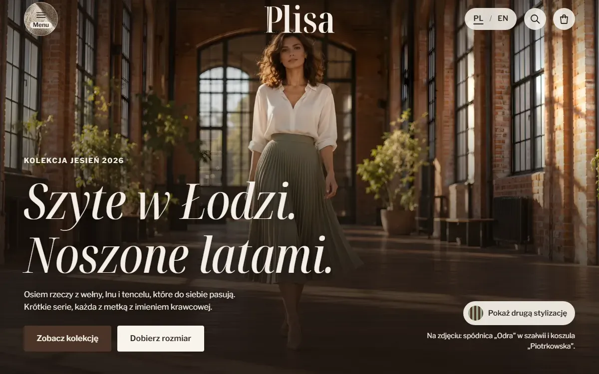 Two looks on the first screen: part of the Plisa website