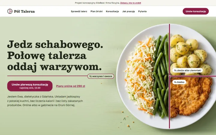 Strona Pół Talerza na komputerze - zrzut z żywej strony
