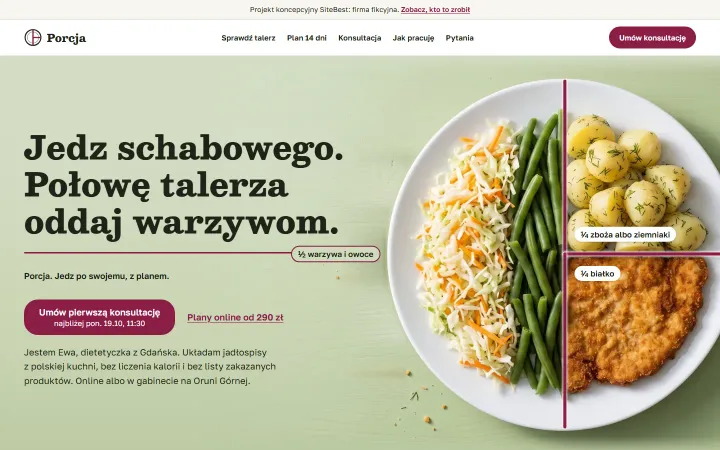 Porcja website on desktop - screenshot of the live site