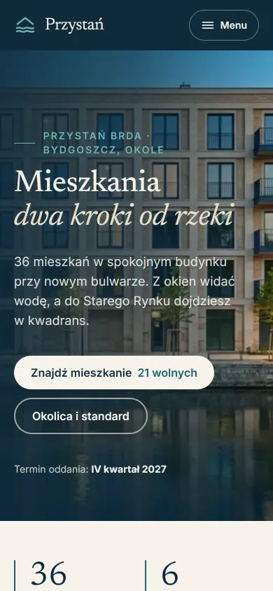 Przystań website on a phone - screenshot of the live site