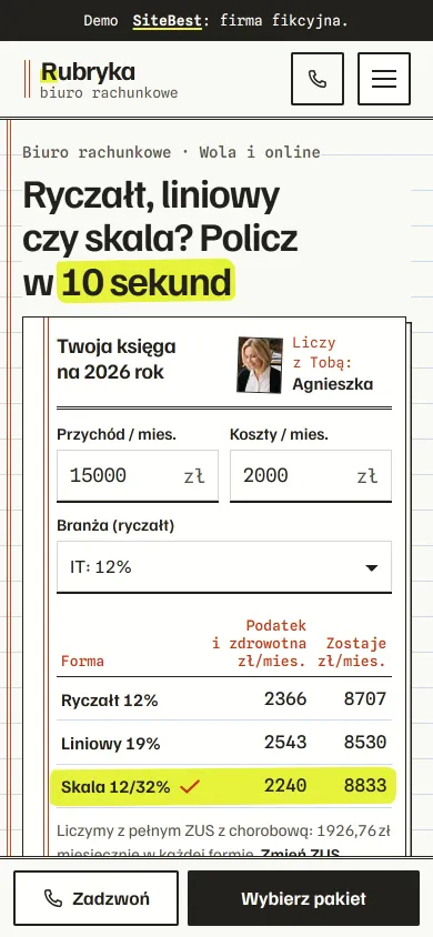 Rubryka website on a phone - screenshot of the live site
