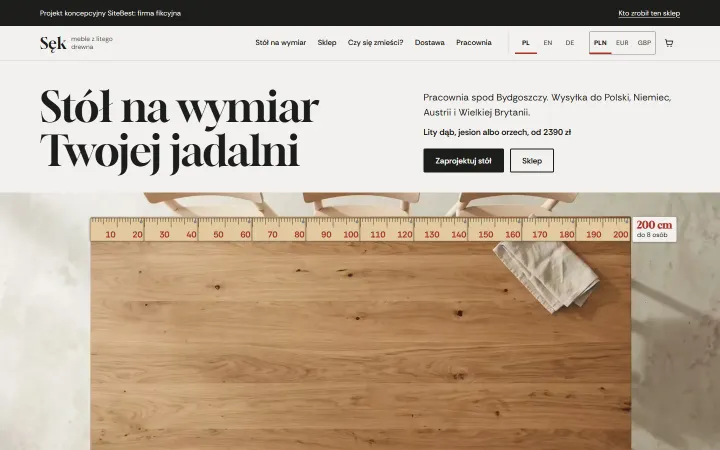 Sęk website on desktop - screenshot of the live site
