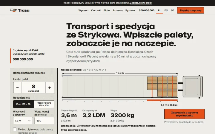 Trasa website on desktop - screenshot of the live site