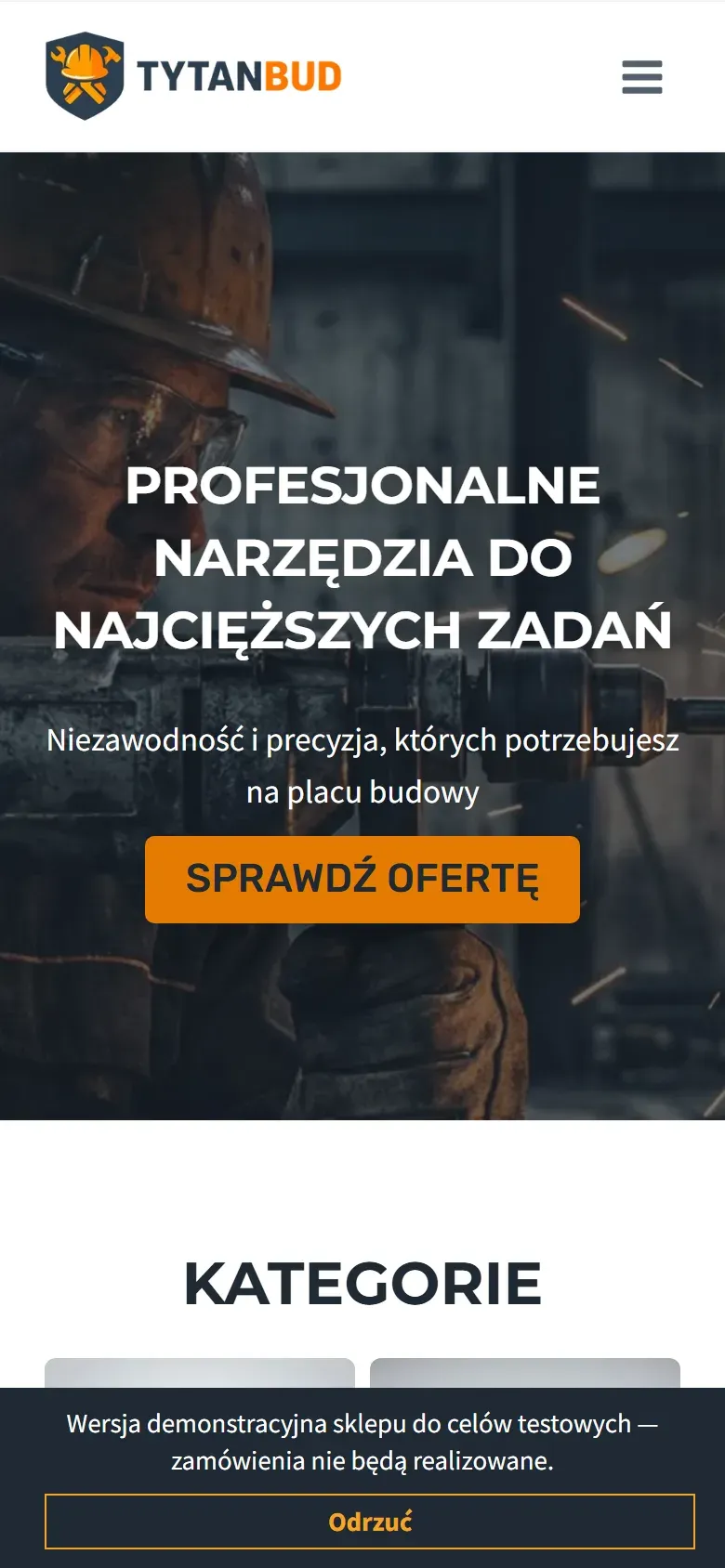 Strona Tytan Bud na telefonie — zrzut z żywej strony