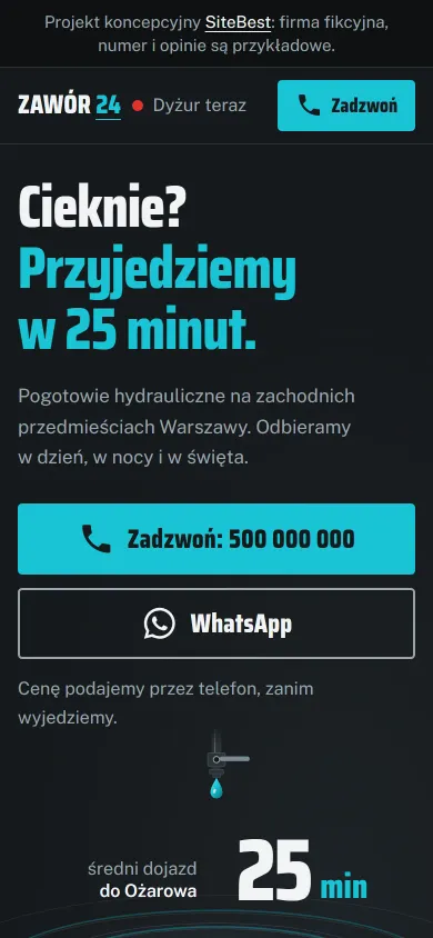 Strona Zawór 24 na telefonie - zrzut z żywej strony